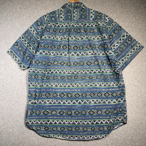 VTG 90s Arrow River Shirt M USA Aztec Geometric Retro‎ Blue Green Cotton Loud - Picture 2 of 8